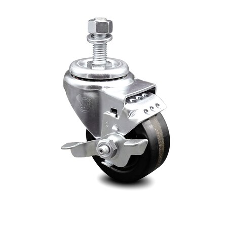 Service Caster 3.5 Inch Phenolic Wheel Swivel 12mm Threaded Stem Caster with Brake SCC SCC-TS20S3514-PHR-TLB-M1215
